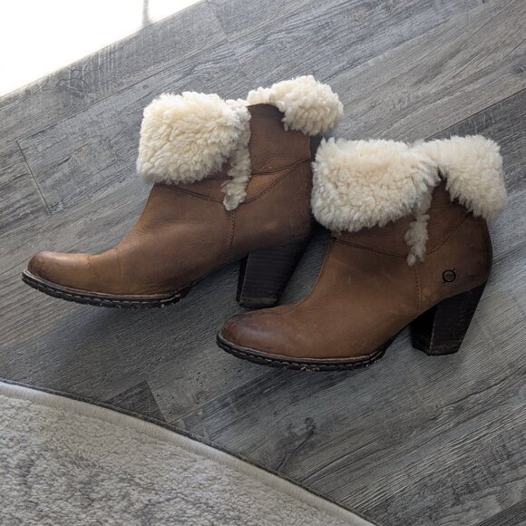 Born brown shearling lined Donna Booties  size 7.5 - Picture 1 of 5
